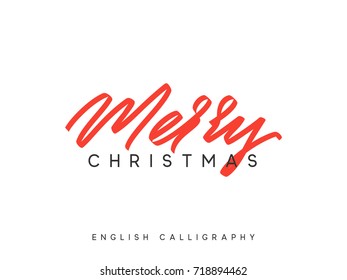 Text Merry Christmas. Xmas hand drawn calligraphy lettering.