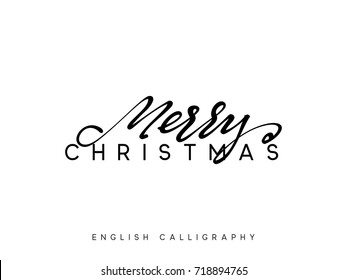 Text Merry Christmas. Xmas hand drawn calligraphy lettering.