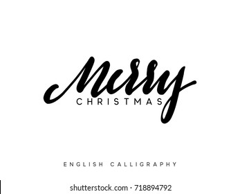 Text Merry Christmas. Xmas hand drawn calligraphy lettering.