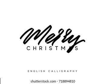 Text Merry Christmas. Xmas hand drawn calligraphy lettering.