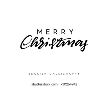 Text Merry Christmas. Xmas hand drawn calligraphy lettering.