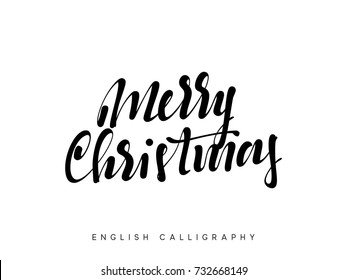 Text Merry Christmas. Xmas hand drawn calligraphy lettering.