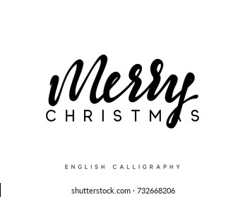 Text Merry Christmas. Xmas hand drawn calligraphy lettering.