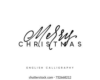 Text Merry Christmas. Xmas hand drawn calligraphy lettering.