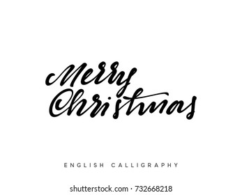 Text Merry Christmas. Xmas hand drawn calligraphy lettering.