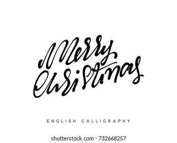Text Merry Christmas. Xmas hand drawn calligraphy lettering.