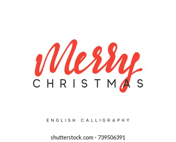 Text Merry Christmas. Xmas hand drawn calligraphy lettering.