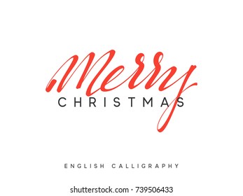 Text Merry Christmas. Xmas hand drawn calligraphy lettering.