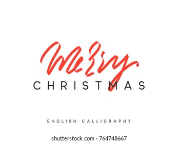 Text Merry Christmas. Xmas hand drawn calligraphy lettering.
