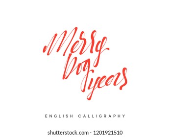 Text Merry dog Year. Xmas calligraphy lettering