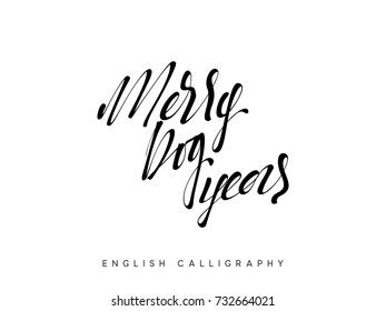 Text Merry dog Years. Xmas calligraphy lettering