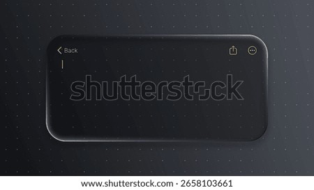 Text message box with liquid glass black vector. Glassmorphism style chat interface on dark background. UI design for mobile application.