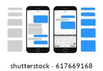 Text message boxes on smartphone screen Empty text bubbles set Dialog bubles Messaging interface with qwerty keyboard and realistic  modern mobile phone 