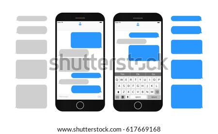 Text message boxes on smartphone screen Empty text bubbles set Dialog bubles Messaging interface with qwerty keyboard and realistic  modern mobile phone 