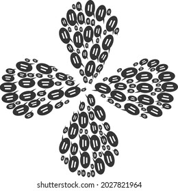 Text message centrifugal flower with four petals. Object flower with 4 petals designed from oriented text message symbols. Vector flower collage in flat style.