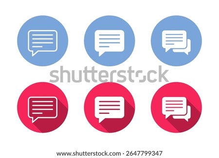 Text message and chat icon with long shadow. Speech bubble, comment, SMS symbol