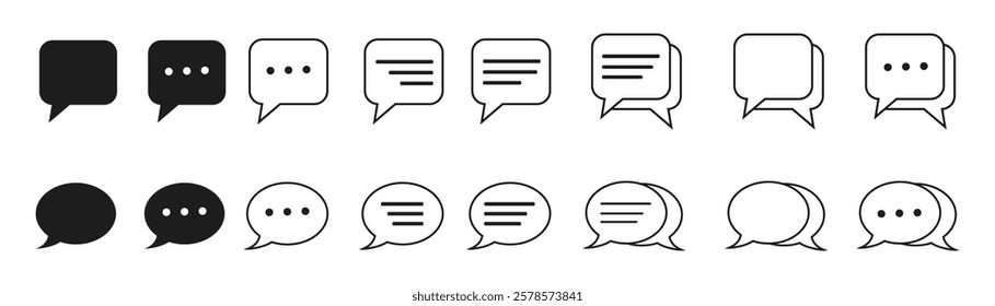 Text message icon set. chat speech balloon vector symbol. Dialog bubble. SMS box sign.