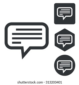 Text message icon set, monochrome, isolated on white