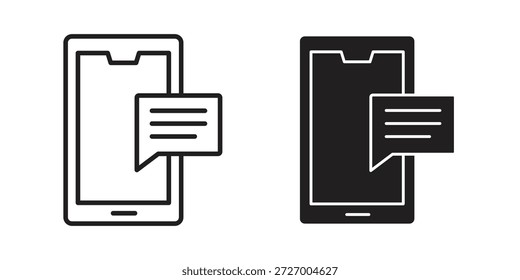 Text message icons in black glyph and liner versions for design.