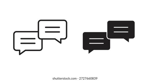 Text message icons collection. Thin linear and black flat icons