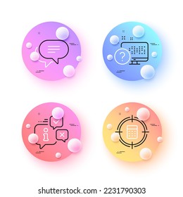 Text message, Info and Online quiz minimal line icons. 3d spheres or balls buttons. Calculator target icons. For web, application, printing. Chat bubble, Information chat, Web support. Audit. Vector