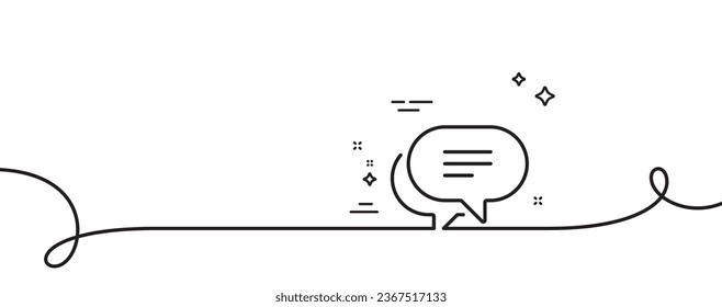 Text message line icon. Continuous one line with curl. Chat comment sign. Speech bubble symbol. Text message single outline ribbon. Loop curve pattern. Vector