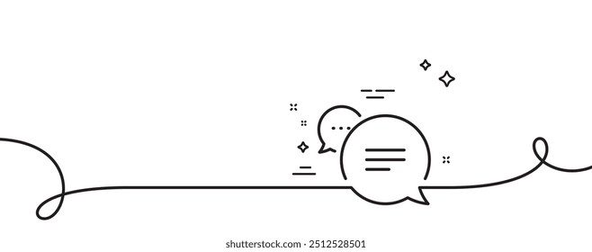 Text message line icon. Continuous one line with curl. Chat comment sign. Speech bubble symbol. Text message single outline ribbon. Loop curve pattern. Vector