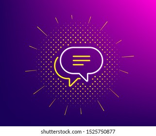 Text message line icon. Halftone pattern. Chat comment sign. Speech bubble symbol. Gradient background. Text message line icon. Yellow halftone pattern. Vector