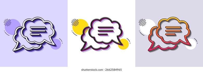 Text message line icon. Halftone dotted pattern. Gradient icon with grain shadow. Chat comment sign. Comic speech bubble symbol. Line text message icon. Various designs. Vector