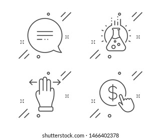 Text message, Multitasking gesture and Chemistry lab line icons set. Buy currency sign. Chat bubble, Swipe, Laboratory. Money exchange. Technology set. Line text message outline icon. Vector