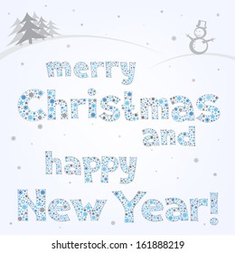 Text message on the light Christmas background that congratulates with holidays