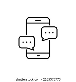 Text Message on Mobile Phone Line Icon. Smart Phone Mail Online Chat Speech Bubble Linear Pictogram. Smartphone Screen SMS Notification Outline Icon. Editable Stroke. Isolated Vector Illustration.