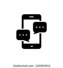 Text Message on Mobile Phone Silhouette Icon. Smart Phone Mail Online Chat Speech Bubble Pictogram. Smartphone Screen SMS Notification Black Icon. Isolated Vector Illustration.