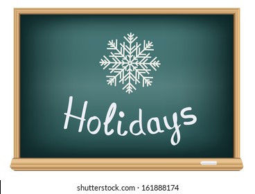 Text message on the school blackboard that represents the winter holidays