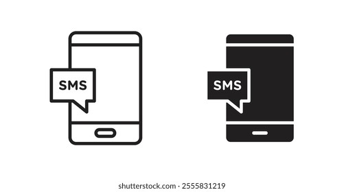 Text message outlined and solid icon vector collection.