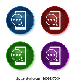 Text message phone icon isolated on shiny round buttons set illustration