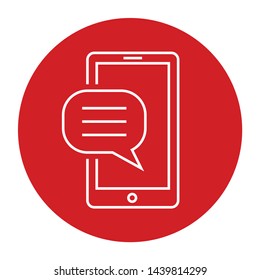 Text message phone icon vector isolated on flat red round button illustration