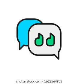 Text message, quote, speech bubble flat color line icon.