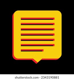 Ilustración del signo del mensaje de texto. Icono Amarillo extruido 3D con los lados rojos un fondo negro. Ilustración.