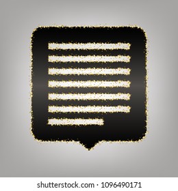 Text message sign illustration. Vector. Blackish icon with golden stars at grayish background.