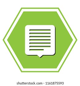 Text message sign illustration. Vector. White icon with black shadow at yellow green honeycomb on white background.