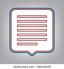 Text message sign illustration. Vector. Dark red, transparent and midnight green stroke of white icon at grayish background.