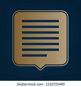 Text message sign illustration. Vector. Golden icon and border at dark cyan background.