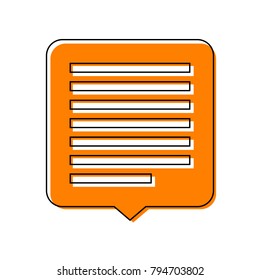 Text message sign illustration. Vector. Black line icon with shifted flat orange filled icon on white background. Isolated.