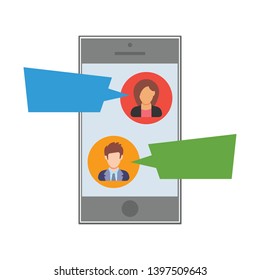 Text message. SMS between man and woman on a mobile device. People icon in flat style. Vector illustration