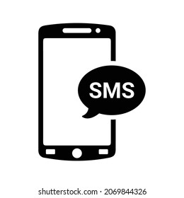 Text message, sms, phone icon. Black vector graphics.