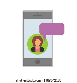 Text message. SMS from a woman to a mobile device. People icon in flat style. Vector illustration
