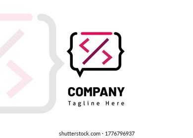 text message web code illustration logo template for developer, marketplace, software, team, technology, fin tech, coder, website, programmer, studio professional
