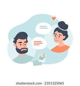 Text messaging concept illustration. Chatting and messaging. Man and woman chatting. Flat vector illustration.
