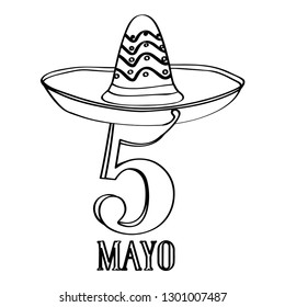 Text with a mexican hat. Cinco de mayo. Vector illustration design